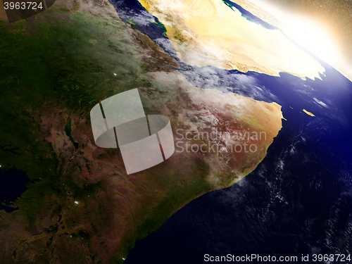 Image of Somalia and Ethiopia from space during sunrise