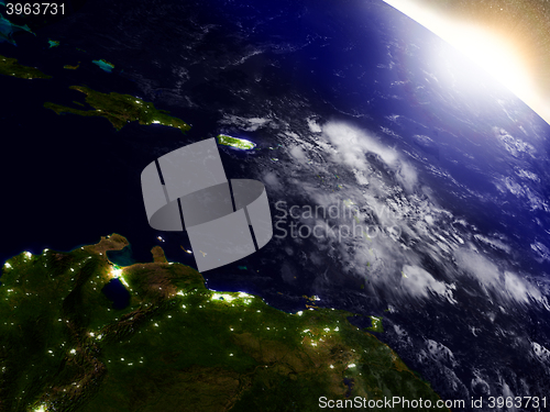 Image of South Caribbean from space during sunrise