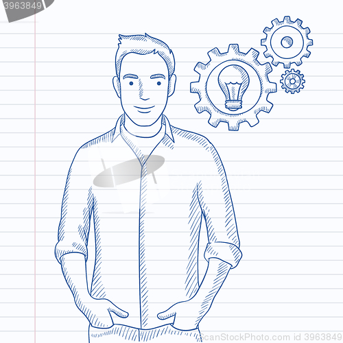 Image of Man with bulb and gears.