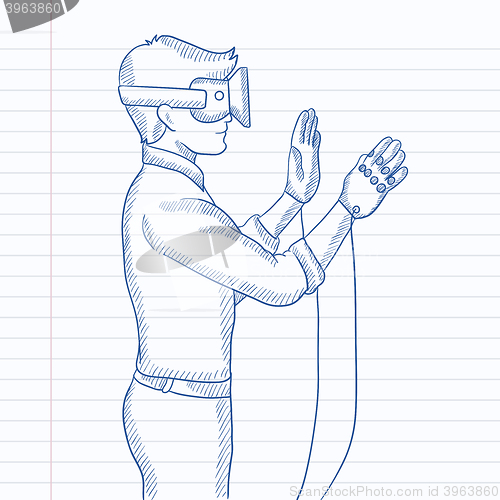 Image of Man wearing virtual reality headset.