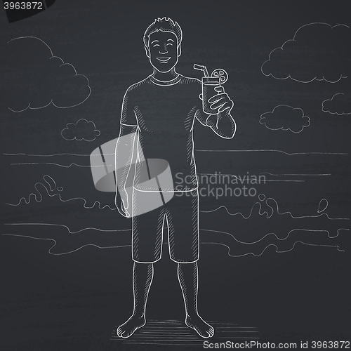 Image of Tourist with cocktail on the beach.