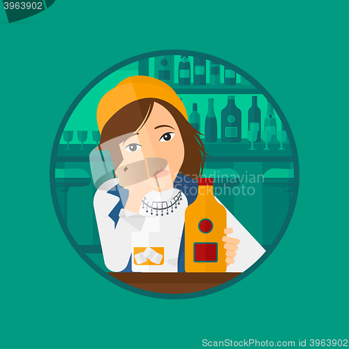 Image of Sad woman drinking alcohol.