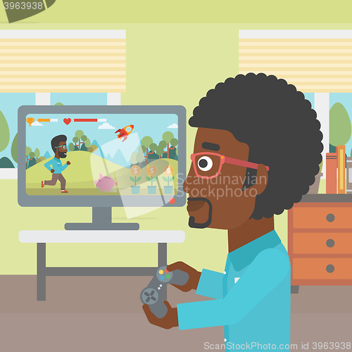 Image of Man playing video game.