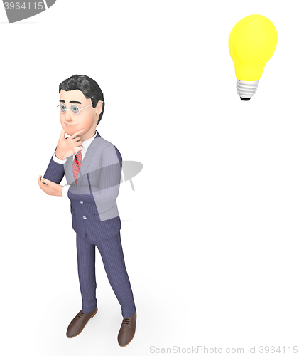 Image of Idea Lightbulb Means Think About It And Businessman 3d Rendering