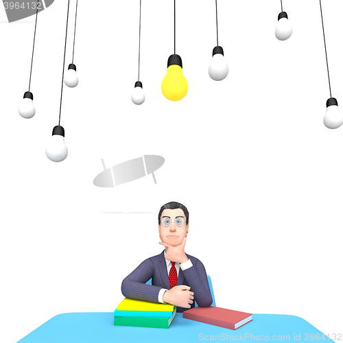Image of Thinking Lightbulbs Represents Power Source And Adult 3d Renderi