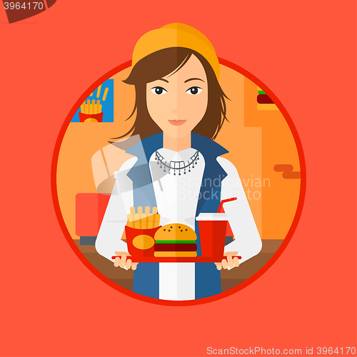 Image of Woman with fast food.