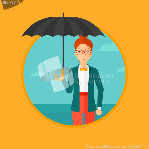 Image of Business woman with umbrella.