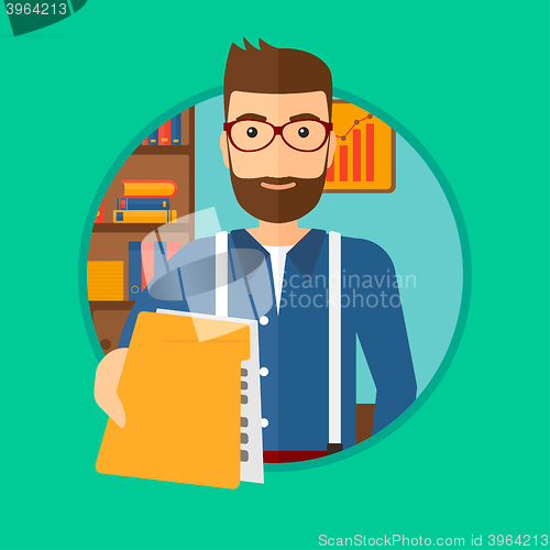 Image of Boss receiving file from employee.