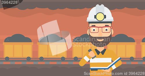 Image of Miner checking documents.