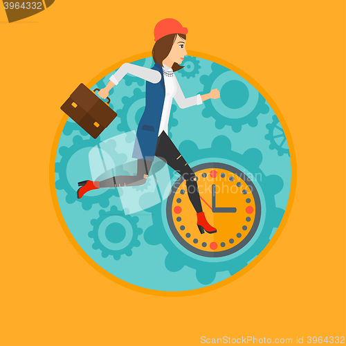 Image of Running woman on clock background.