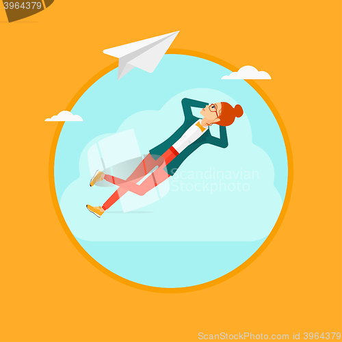 Image of Business woman lying on cloud.