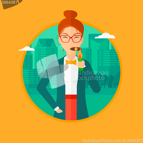 Image of Business woman smoking cigar.