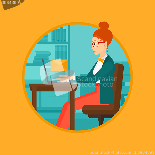 Image of Business woman receiving or sending email.