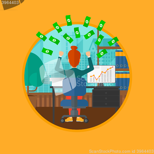 Image of Successful business woman under money rain.