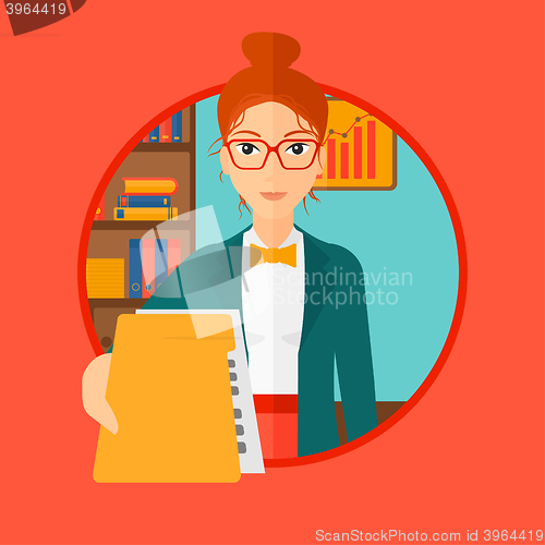 Image of Boss receiving file from employee.