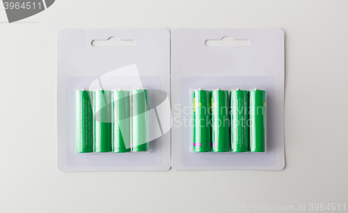 Image of close up of green alkaline batteries