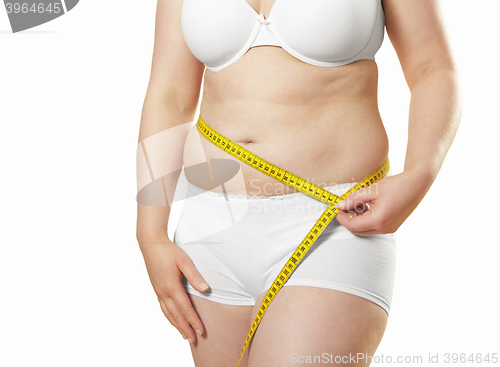 Image of Woman belly measuring tape