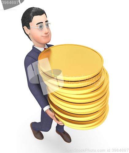 Image of Finance Businessman Represents Coins Money And Success 3d Render
