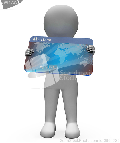 Image of Debit Card Shows Credit Cards And Bank 3d Rendering