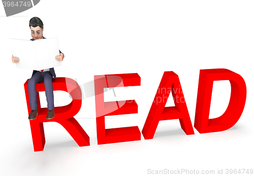 Image of Read Character Shows Non Fiction And Book 3d Rendering