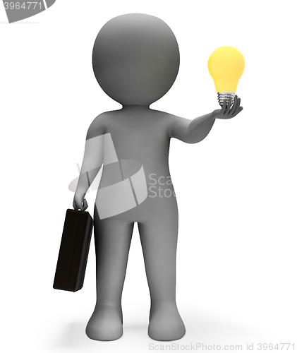 Image of Businessman Lightbulb Shows Power Source And Character 3d Render