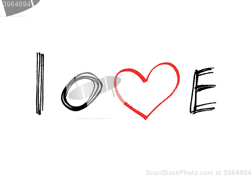 Image of Word ''Love'' with abstract red heart