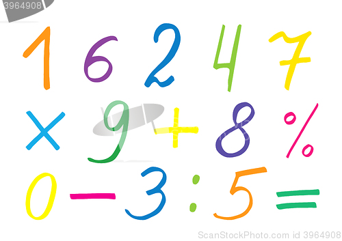 Image of Colorful vector numerals and symbols