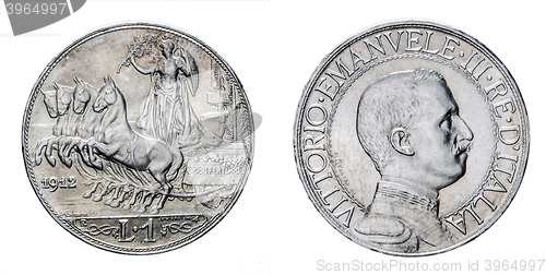 Image of One Lira Silver Coin 1912 Quadriga Veloce Vittorio Emanuele III Kingdom of Italy