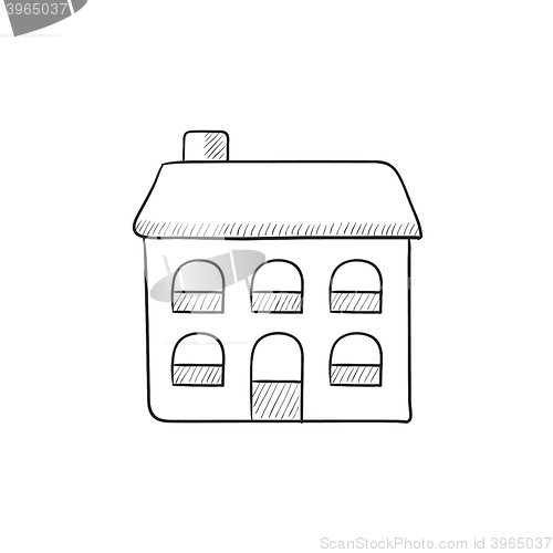 Image of Two storey detached house sketch icon.