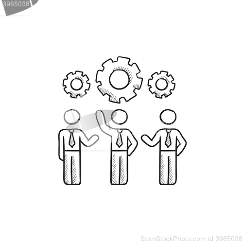 Image of Businessmen under the gears  sketch icon.