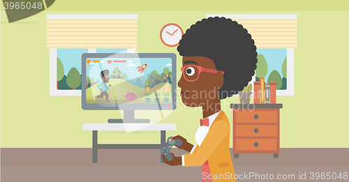 Image of Woman playing video game.