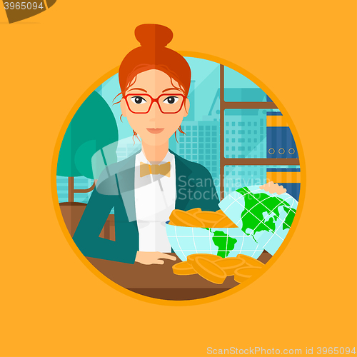 Image of Woman with globe full of money.