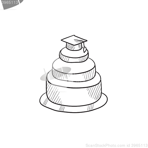 Image of Graduation cap on top of cake sketch icon.