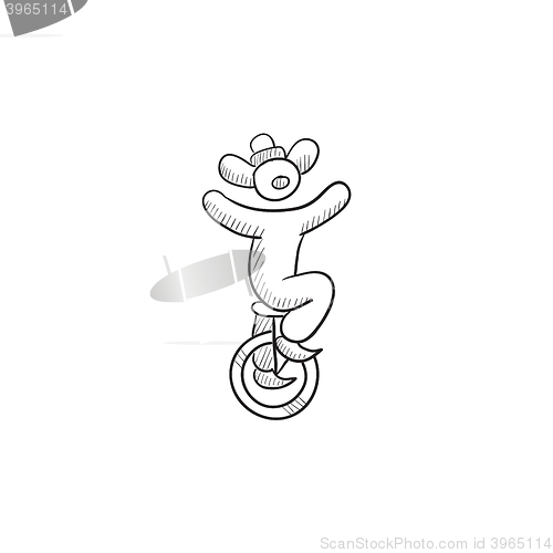 Image of Clown riding on one wheel bicycle sketch icon.