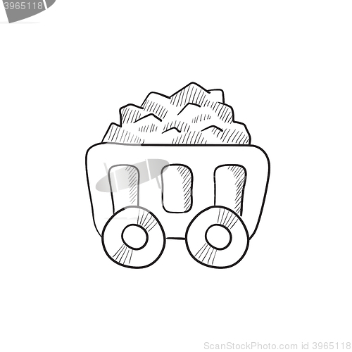 Image of Mining coal cart sketch icon.