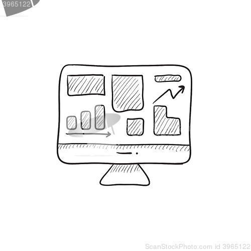 Image of Monitor with business graphs sketch icon.