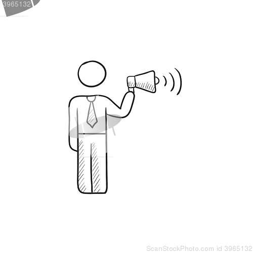 Image of Businessman with megaphone sketch icon.