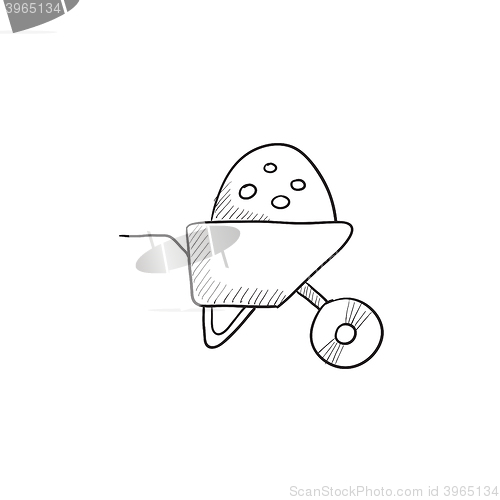 Image of Wheelbarrow full of sand sketch icon.