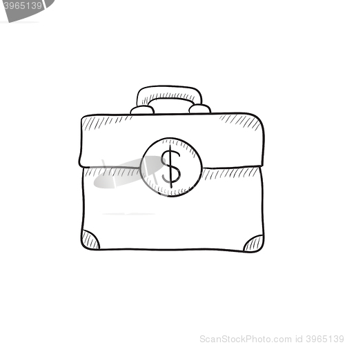 Image of Suitcase with dollar symbol sketch icon.