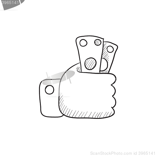 Image of Hand holding money sketch icon.