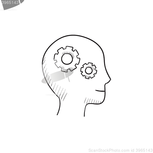 Image of Human head with gear sketch icon.