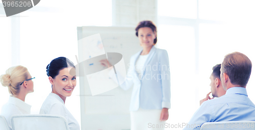 Image of businesswoman on business meeting in office