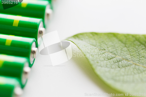 Image of close up of green alkaline batteries