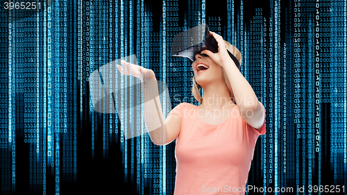 Image of woman in virtual reality headset or 3d glasses