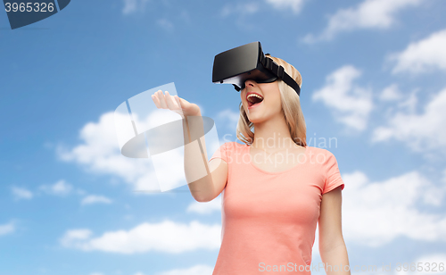 Image of woman in virtual reality headset or 3d glasses