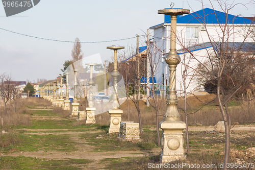 Image of Abandoned building on the avenue of the world street in the resort village of Vityazevo, a suburb of Anapa
