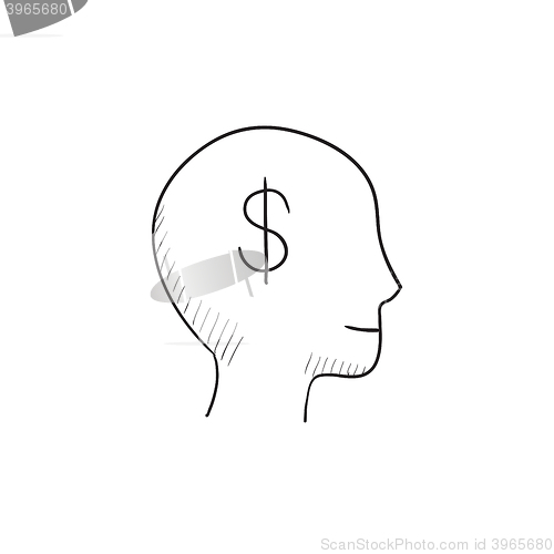 Image of Head with dollar symbol sketch icon.