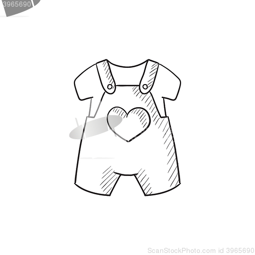 Image of Baby overalls and shirt sketch icon.