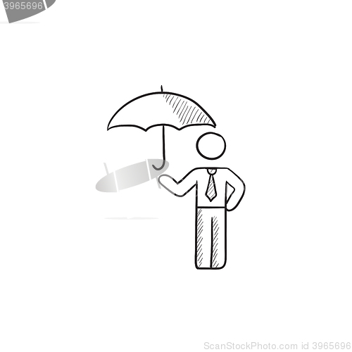 Image of Businessman with umbrella sketch icon.