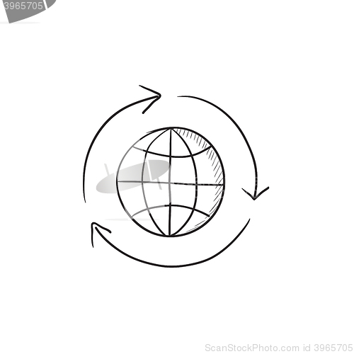 Image of Globe with arrows sketch icon.